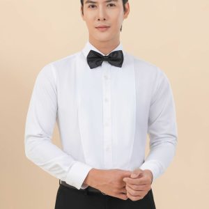 Áo Sơ Mi Dài Tay Màu Trắng Xếp Ly Gân Nối The Tuxedo