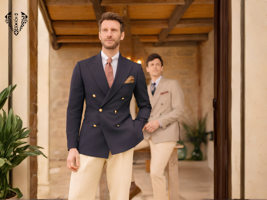 Ngực áo vest màu xanh navy