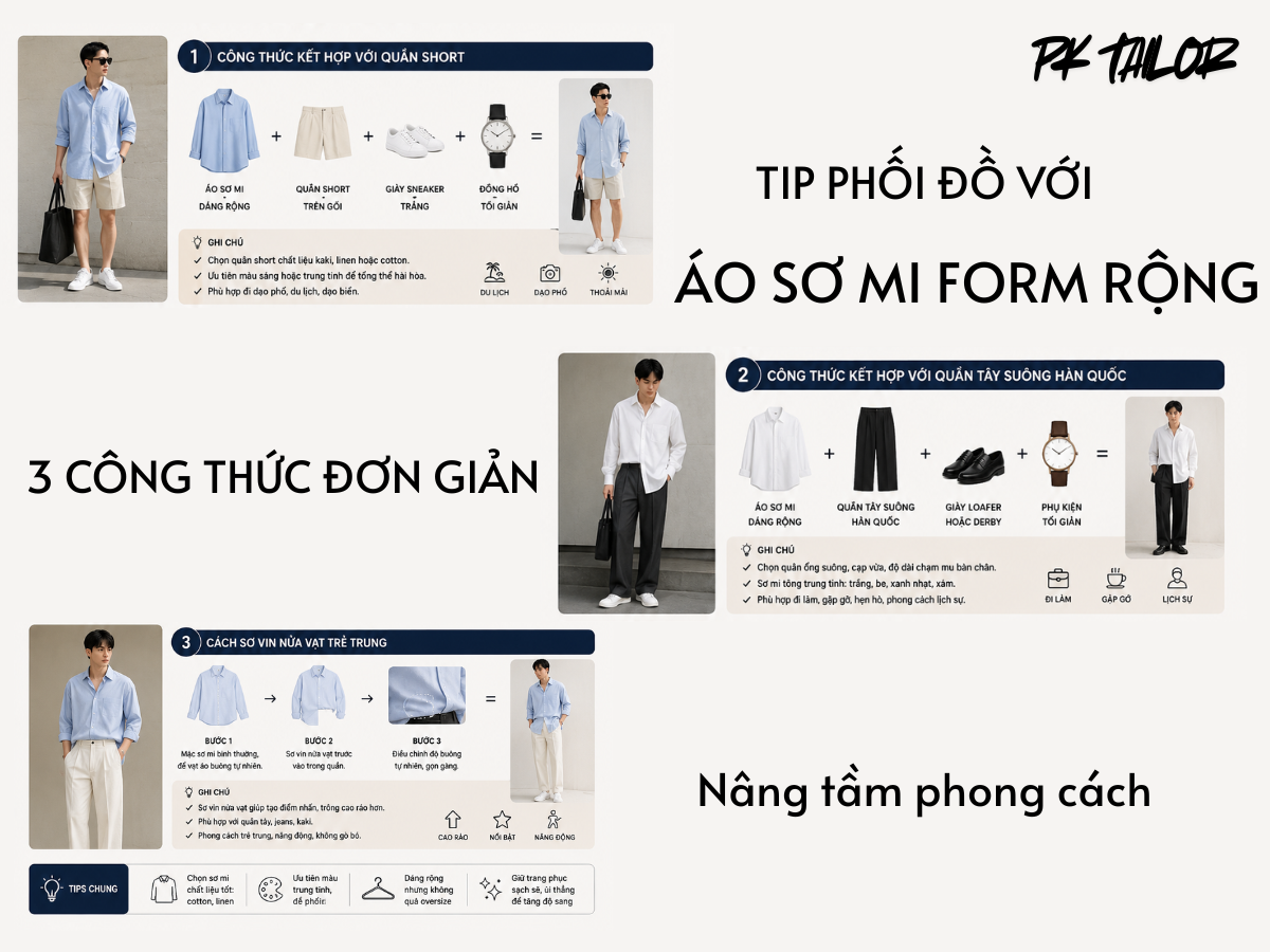 Tip phối áo sơ mi nam form rộng
