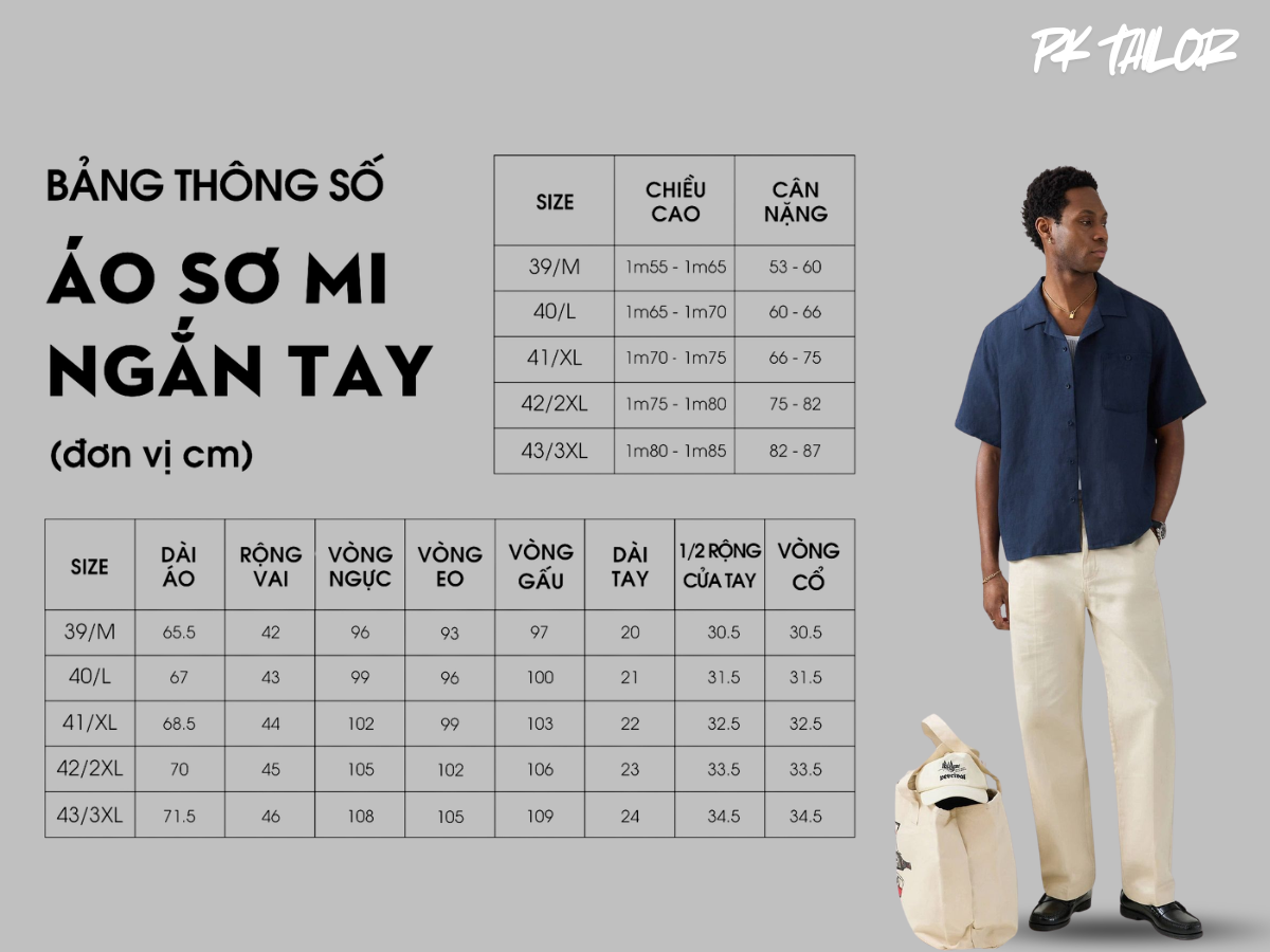 Bảng size áo sơ mi ngắn tay
