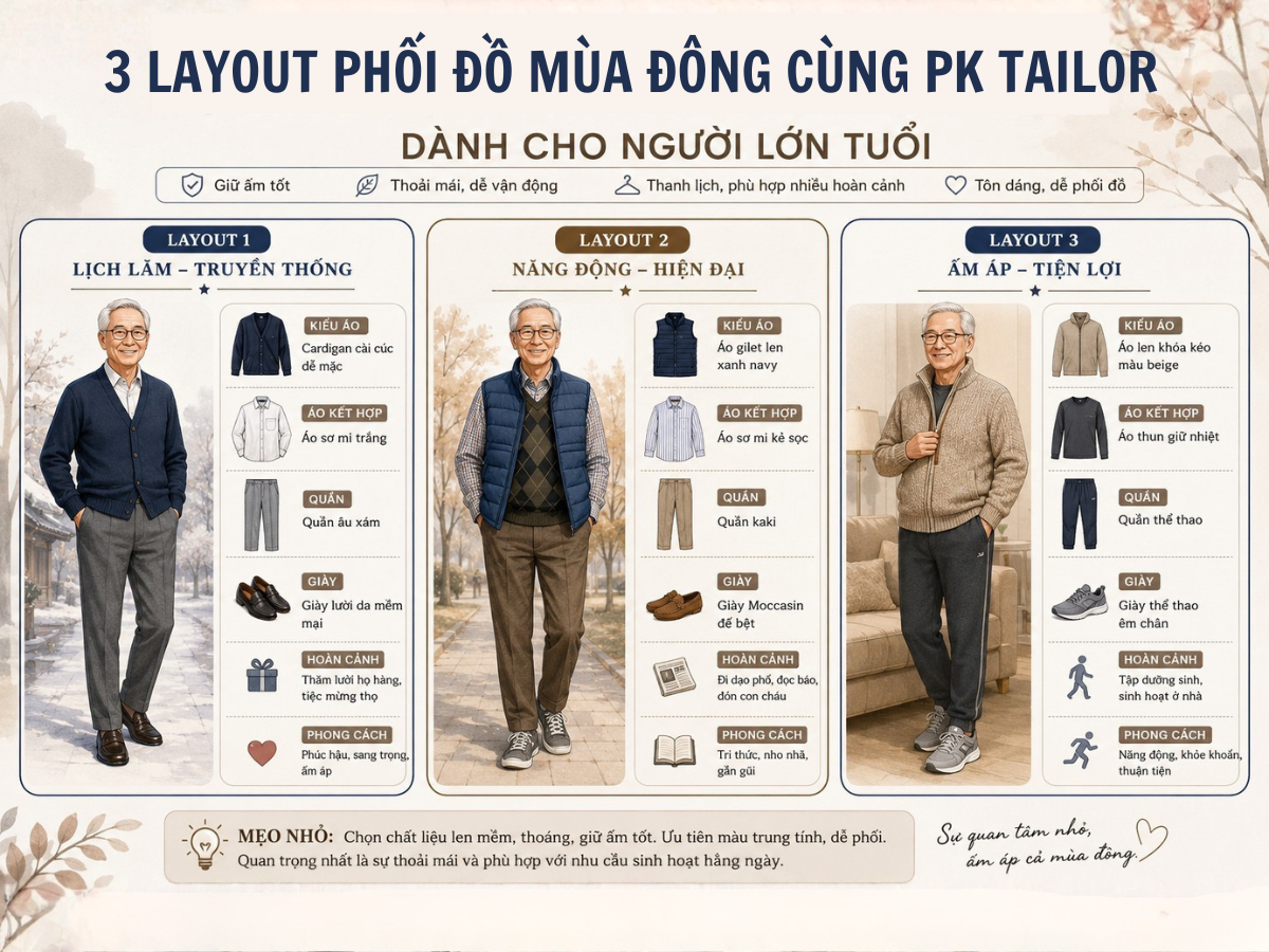 3 layout phối áo len cho người già