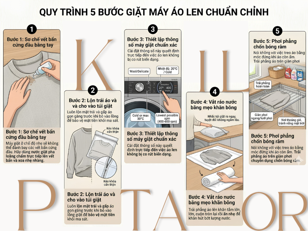 Quy trình 5 bước cho biết áo len giặt máy được không