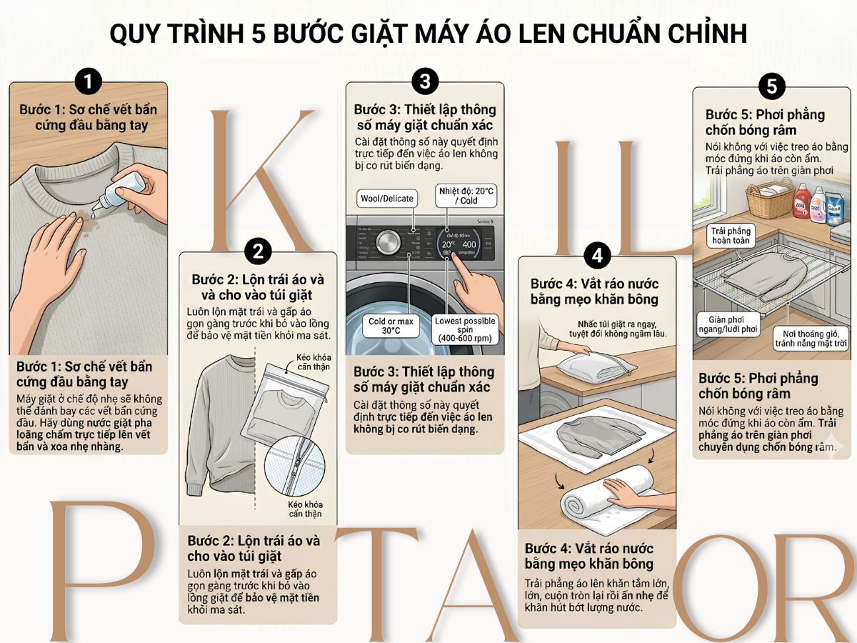 Quy trình 5 bước cho biết áo len giặt máy được không 
