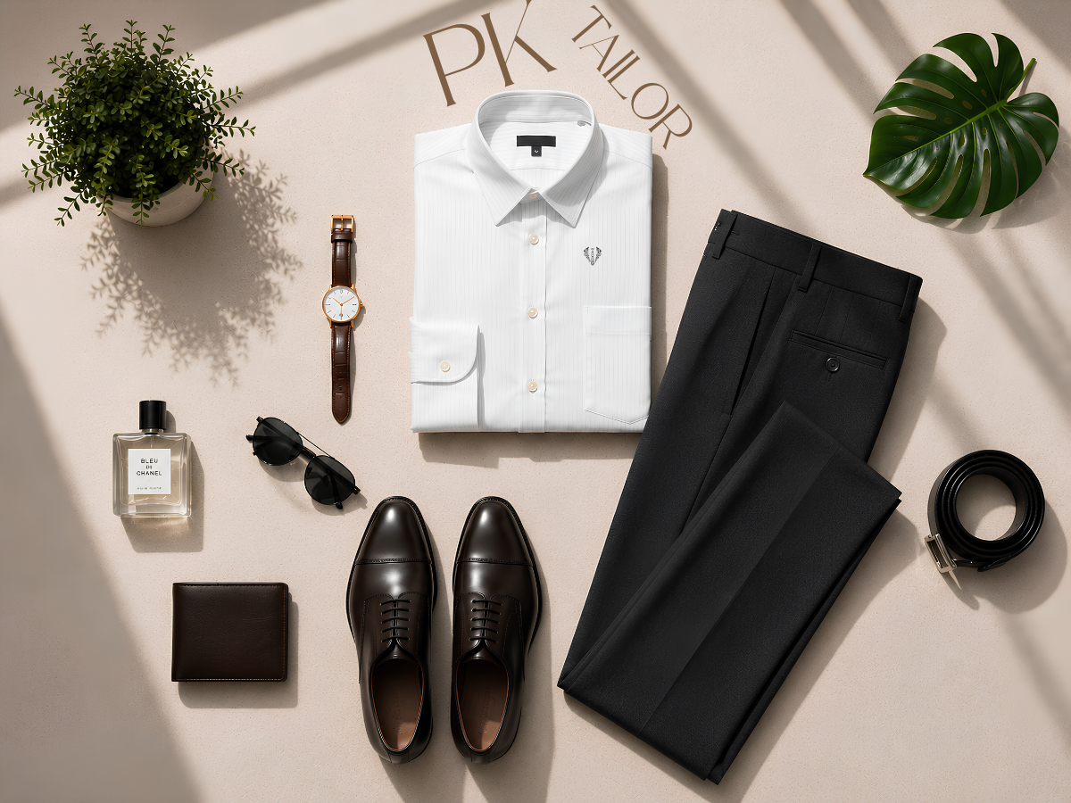 Áo sơ mi trắng nam flatlay