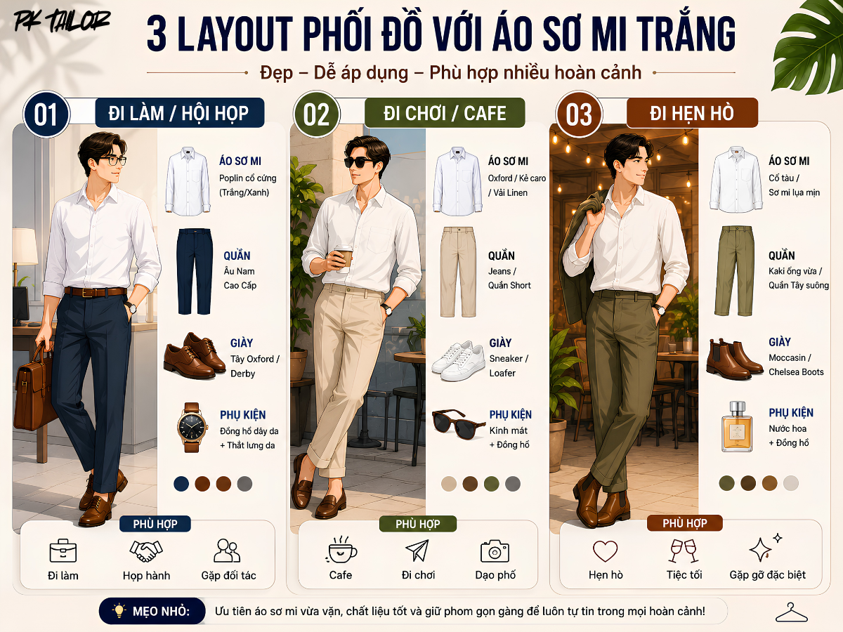 Công thức cho biết áo sơ mi mặc với quần gì