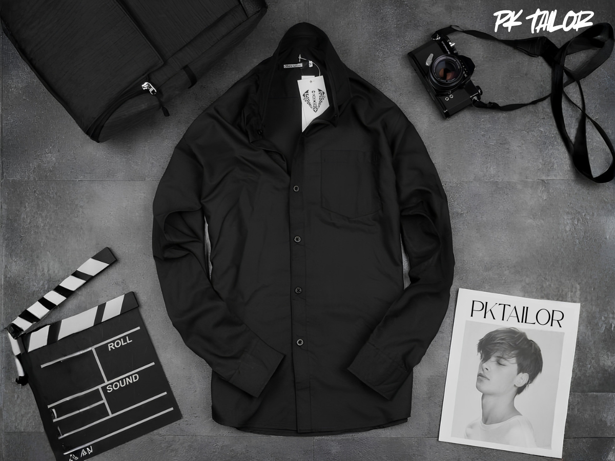 Áo sơ mi đen nam lụa flatlay